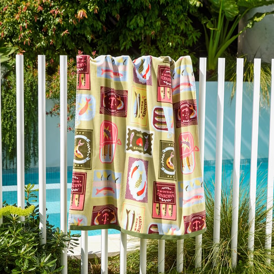 Flynns Celery & Multi Luxe Velour Beach Towel
