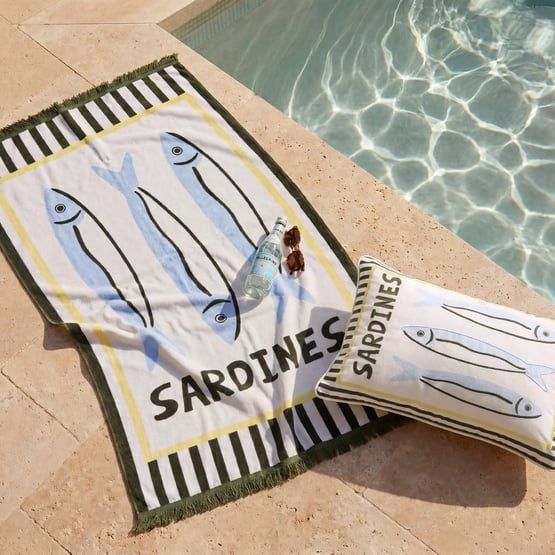 Sardines Green & Blue Luxe Velour Beach Towel