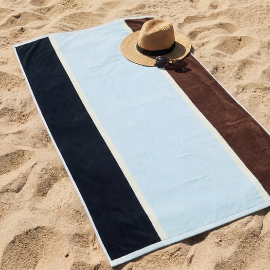 Narooma Blue & Chocolate Luxe Velour Beach Towel