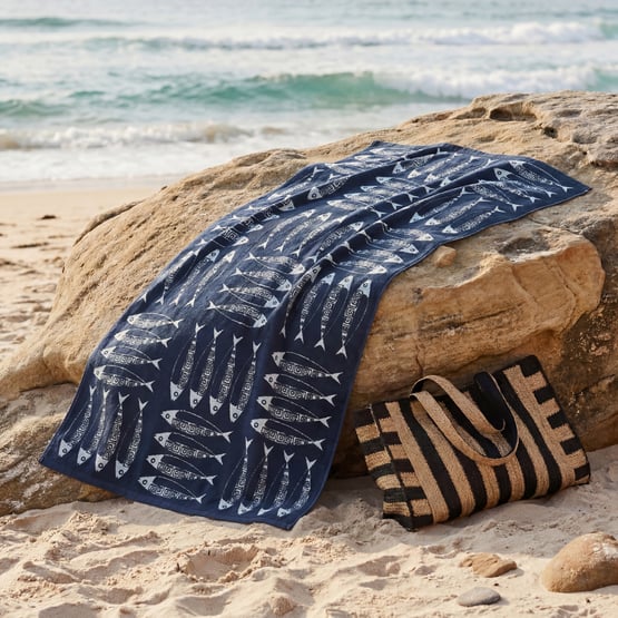 Coolum Navy Terry Textured Beach Towel