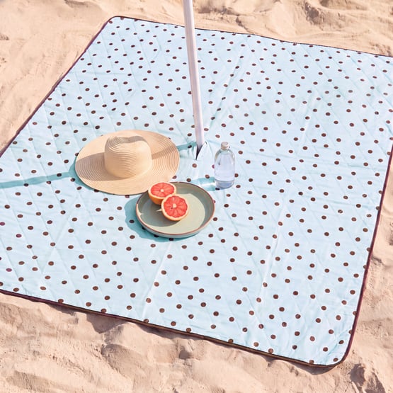 Cabana Umbrella Blue & Chocolate Polkadot Picnic Rug