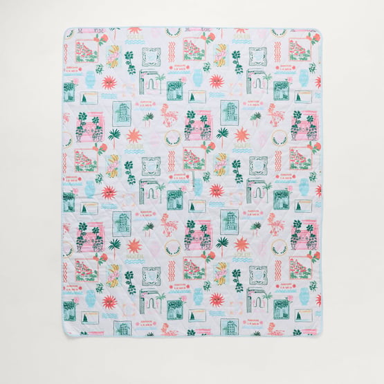 Hotel Mirage Aqua & Pink Cabana & Umbrella Picnic Rug