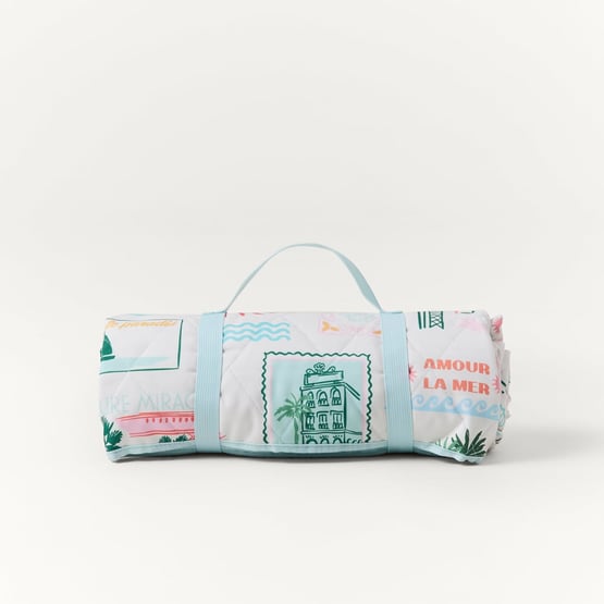 Hotel Mirage Aqua & Pink Cabana & Umbrella Picnic Rug