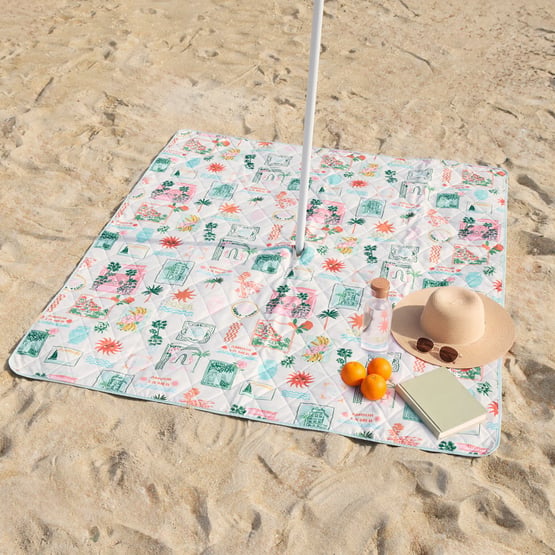 Hotel Mirage Aqua & Pink Cabana & Umbrella Picnic Rug