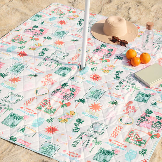 Hotel Mirage Aqua & Pink Cabana & Umbrella Picnic Rug