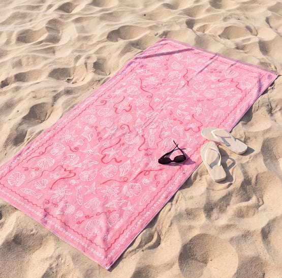 Sandfree Pink Aegean Sea Shells Beach Towel
