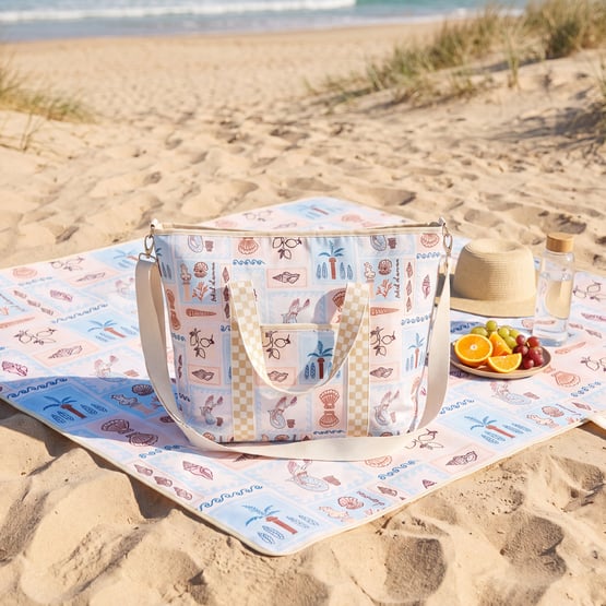 Nerida Blue & Pink Large Beach Cooler Bag