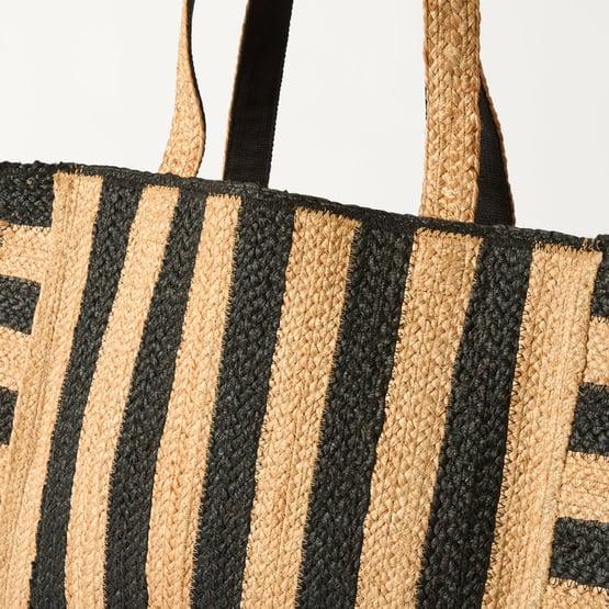 Jute Natural & Black Striped Beach Bag
