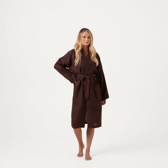 Vintage Washed Linen Chocolate Robe