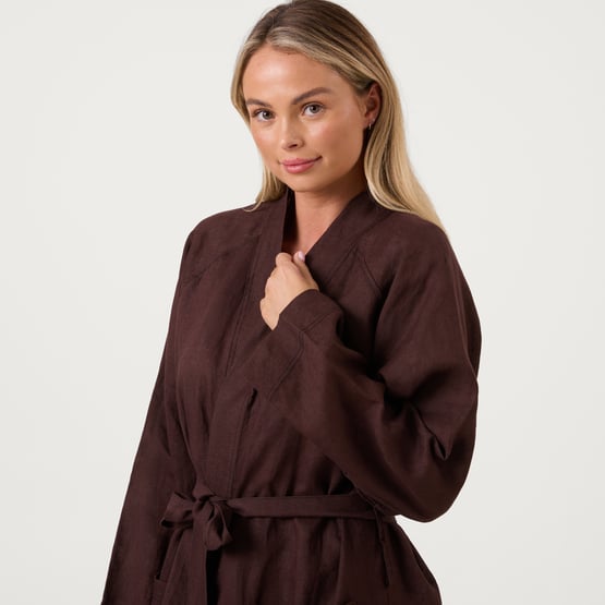 Vintage Washed Linen Chocolate Robe