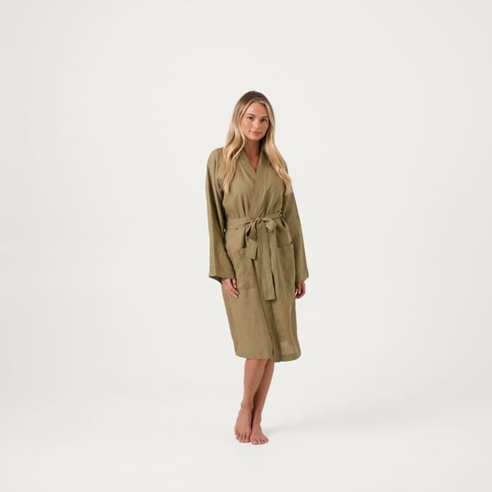 Vintage Washed Linen Olive Robe