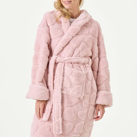 Sherpa Potpourri Pink Heart Textured Hooded Robe