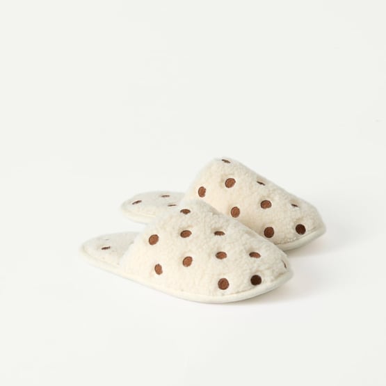 Polka Dot Natural Sherpa Slipper