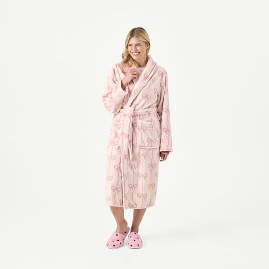 Bow Stripe Natural & Pink Blossom Printed Ultra Soft Robe