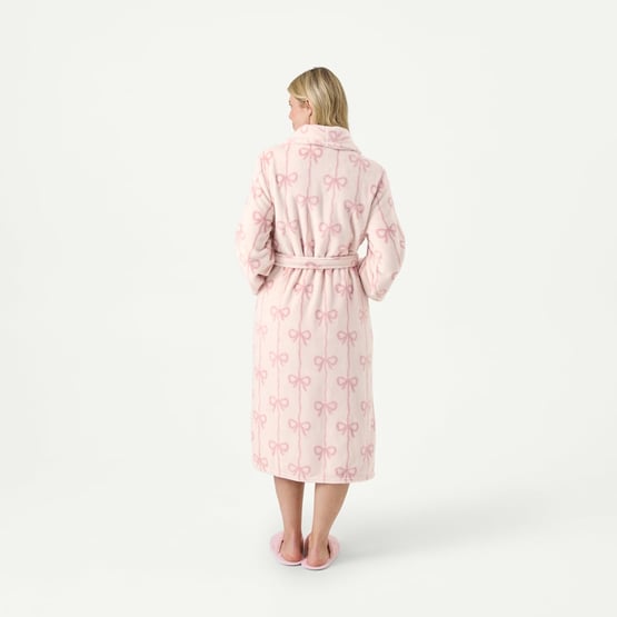 Bow Stripe Natural & Pink Blossom Printed Ultra Soft Robe