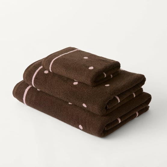 Odette Chocolate & Pink Blossom Spot Towel Range