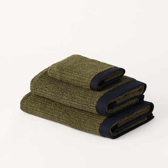 Brigette Dark Olive & Black Border Towel Range