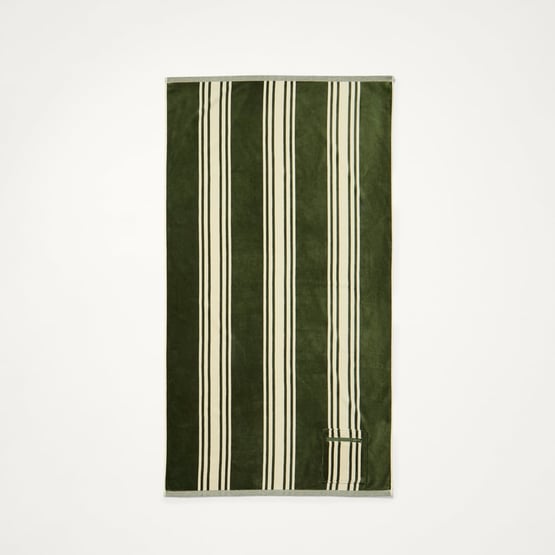 Luxe Chive Jervis Stripe Velour Pocket Beach Towel