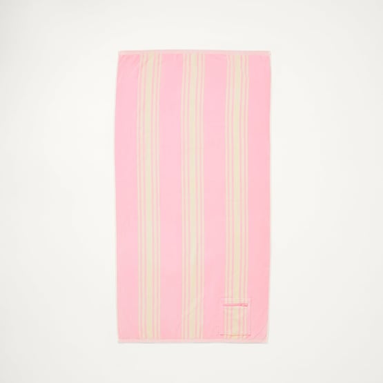 Luxe Pink Jervis Stripe Velour Pocket Beach Towel