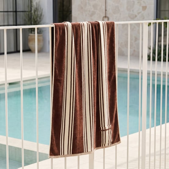 Luxe Chocolate Jervis Stripe Velour Pocket Beach Towel