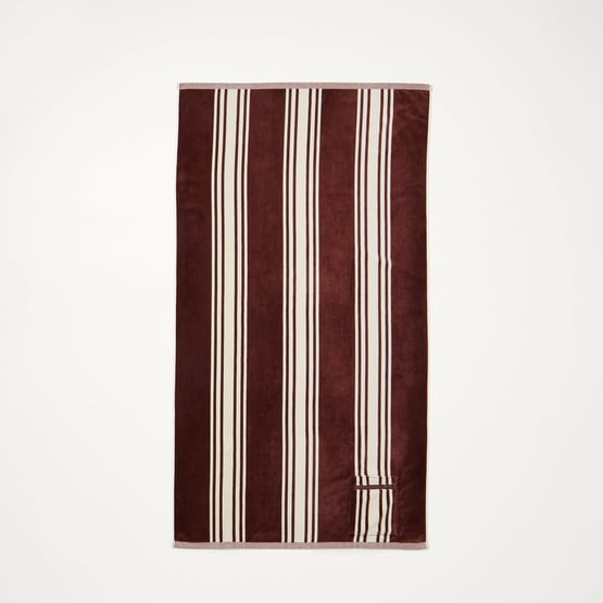 Luxe Chocolate Jervis Stripe Velour Pocket Beach Towel