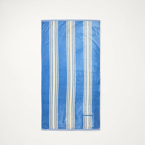Luxe Mid Blue Jervis Stripe Velour Pocket Beach Towel