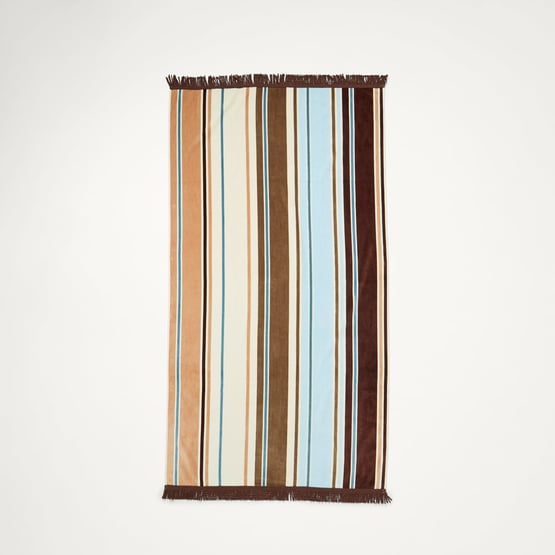 Luxe Chocolate Hastings Stripe Velour Beach Towel