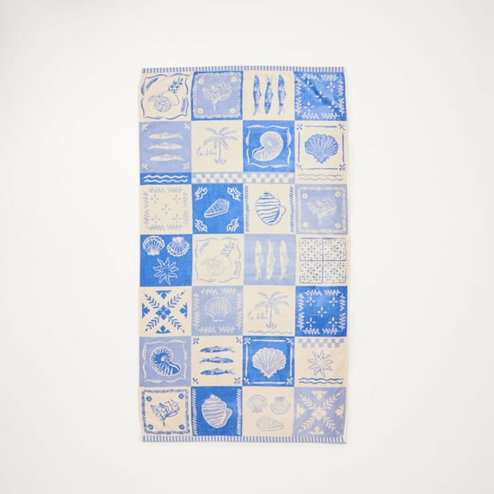 Luxe Blue Lisbon Velour Beach Towel