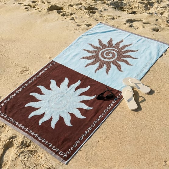 Terry Blue & Chocolate Peregian Textured Beach Towel
