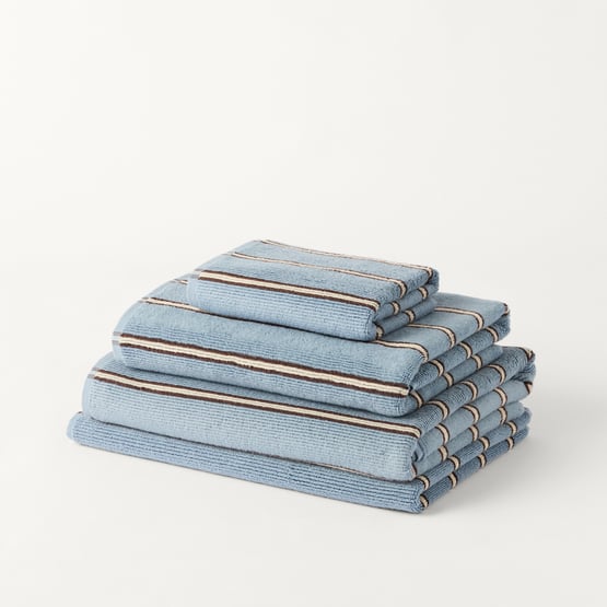 European Lincoln Blue & Espresso Stripe Turkish Cotton Towel Range