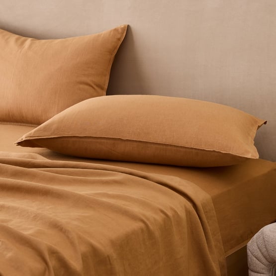 Vintage Washed Linen Caramel Sheet Separates