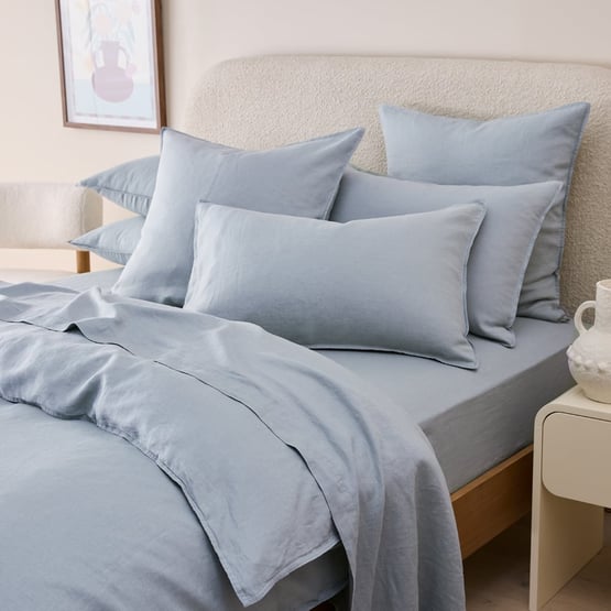 Vintage Washed Linen Dusty Blue Quilt Cover Separates