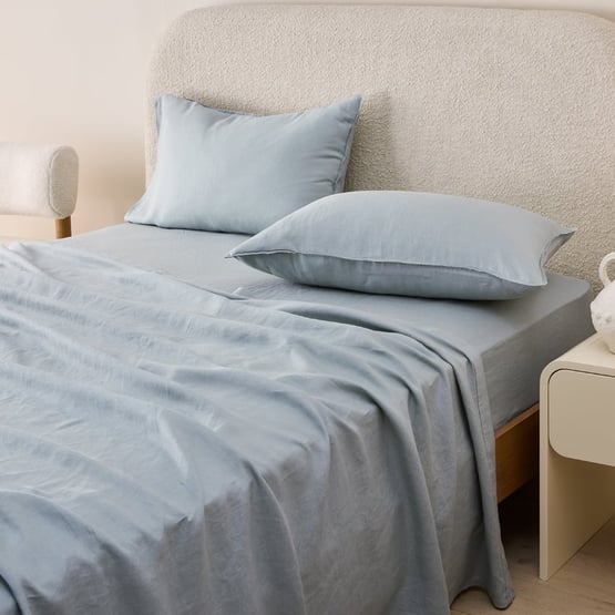 Vintage Washed Linen Dusty Blue Sheet Separates