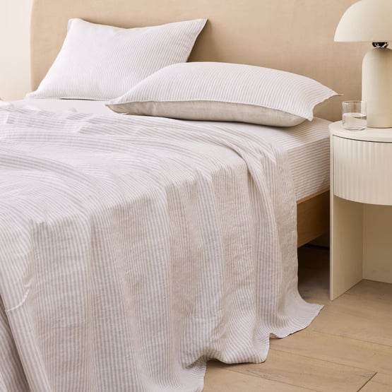 Vintage Washed Linen Linen & White Stripe Sheet Separates