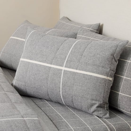 Fiore Grid Grey Flanne Quilted Coverlet Separates