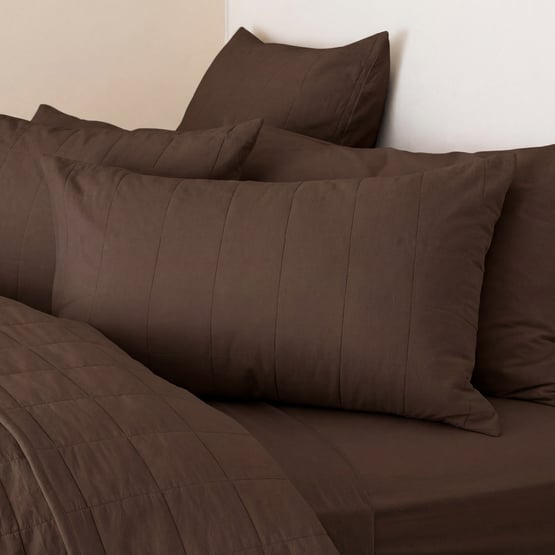 Stonewashed Cotton Chocolate Quilted Coverlet Separates