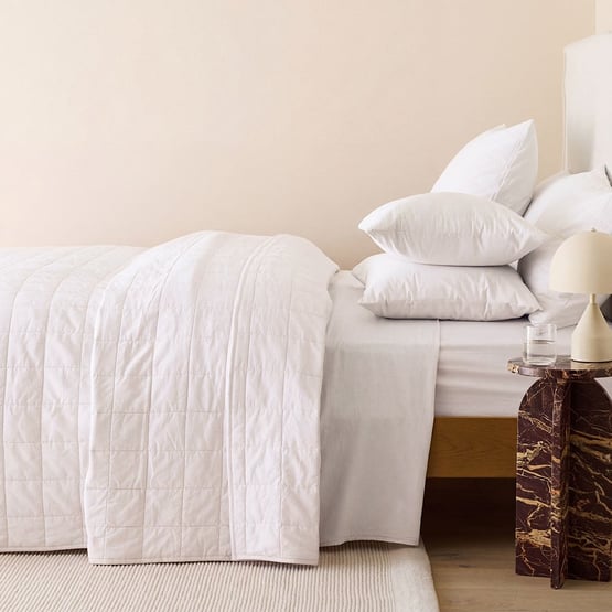 Stonewashed Cotton White Quilted Grid Coverlet Separates