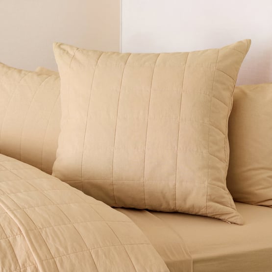 Stonewashed Cotton Sesame Quilted Grid Pillowcases