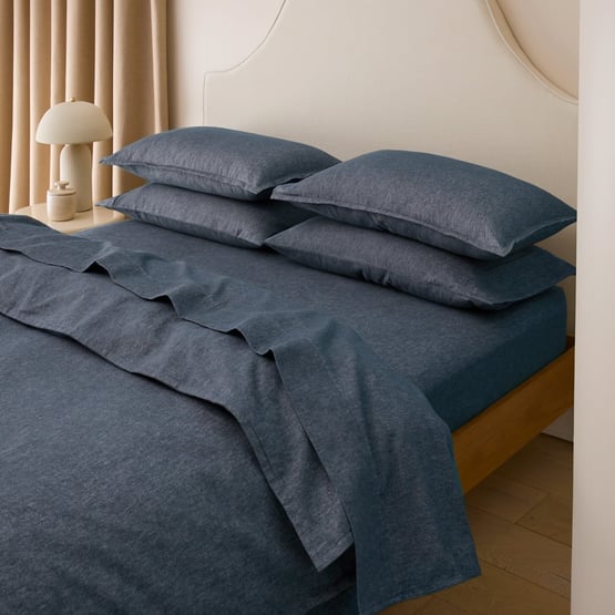 Melange Navy Flannel Quilt Cover Set + Separates