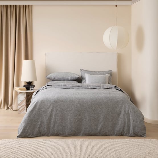 Fiore Grey Grid Flannel Quilt Cover Set