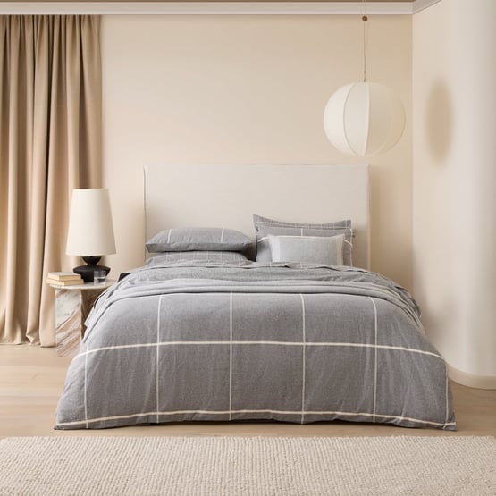 Fiore Grid Grey Flannel Quilt Cover Set + Separates