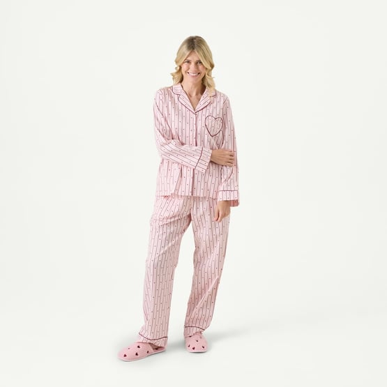 Womens Pink Hearts Long Pyjama Set
