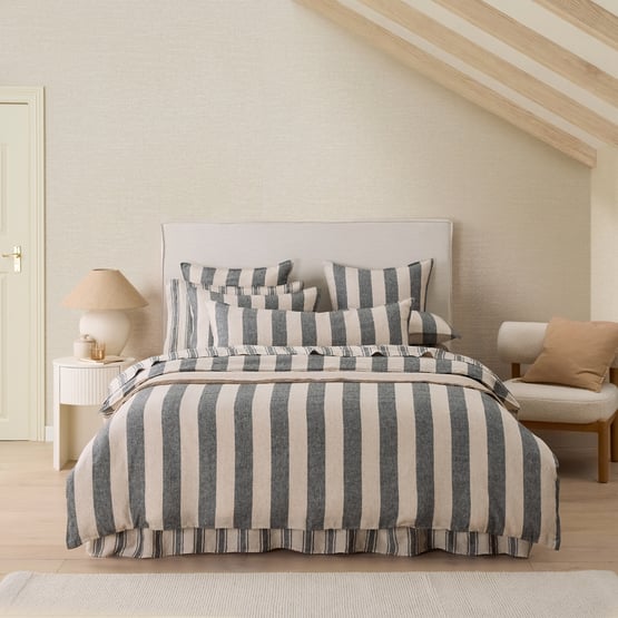 Vintage Washed Linen Linen & Onyx Mega Stripe Quilt Cover Separates 