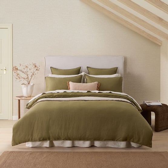 Vintage Washed Linen Olive Quilt Cover Separates