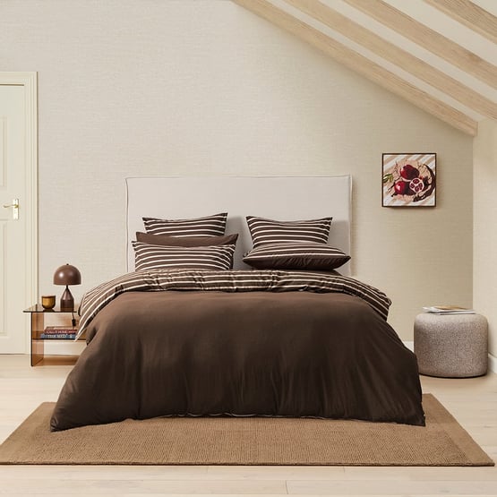 Ultra Soft Jersey Chocolate & Oat Stripe Quilt Cover Separates