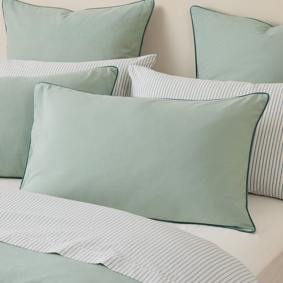 Stonewashed Cotton Mineral & Seapine Piped Pillowcases