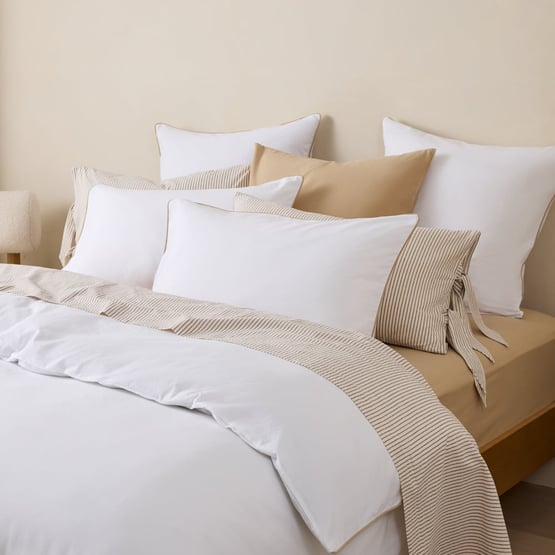 Stonewashed Cotton White & Sesame Piped Quilt Cover Separates