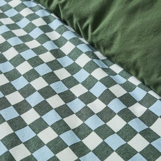 Stonewashed Cotton Basil & Coast Check Quilt Cover Separates