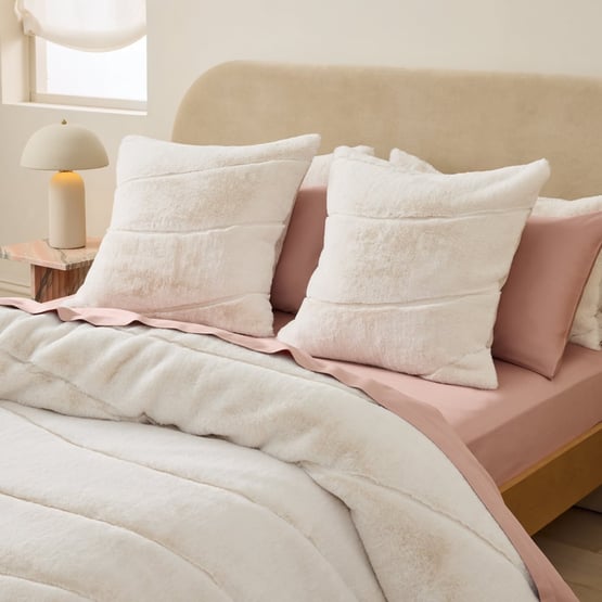 Farrah Off White Faux Fur Quilt Cover Separates