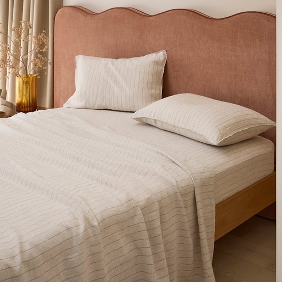 Vintage Washed Linen Mocha & Linen Stripe Sheet Separates